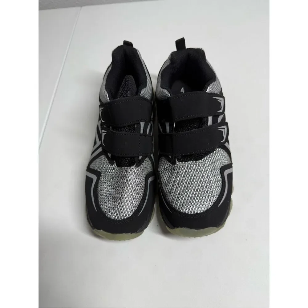 Athletic Works Shoes Two Strap Sneakers Black Hook And Loop Comfort Sz 4 Youth